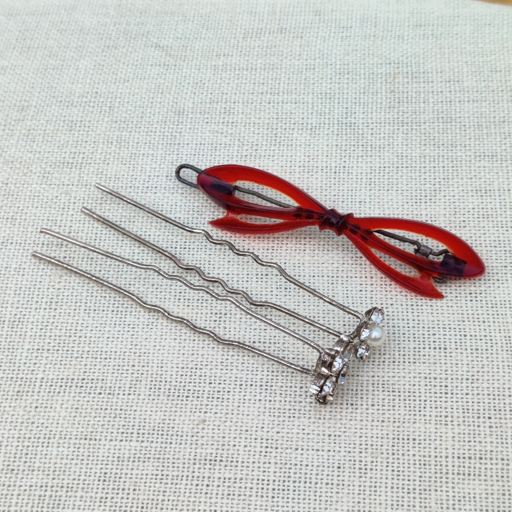 Antique Georgian hair pins and vintage lucite clip hair accessories